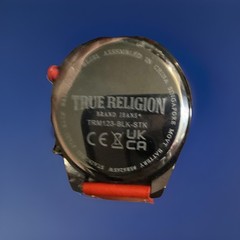 True Religion Chronograph Quartz Watch 45mm Black Steel Case Red Leather Strap