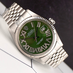 Rolex 36mm Datejust Steel Fluted Jubilee Green Roman Diamond Dial Watch 16014
