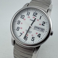 Nice Timex Indiglo Quartz Watch Men 30m Silver Military Dial Stretch New Battery