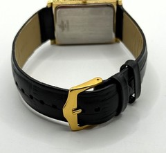 Vintage Refurbished Seiko Rectangular White Dial Black Faux Leather Strap