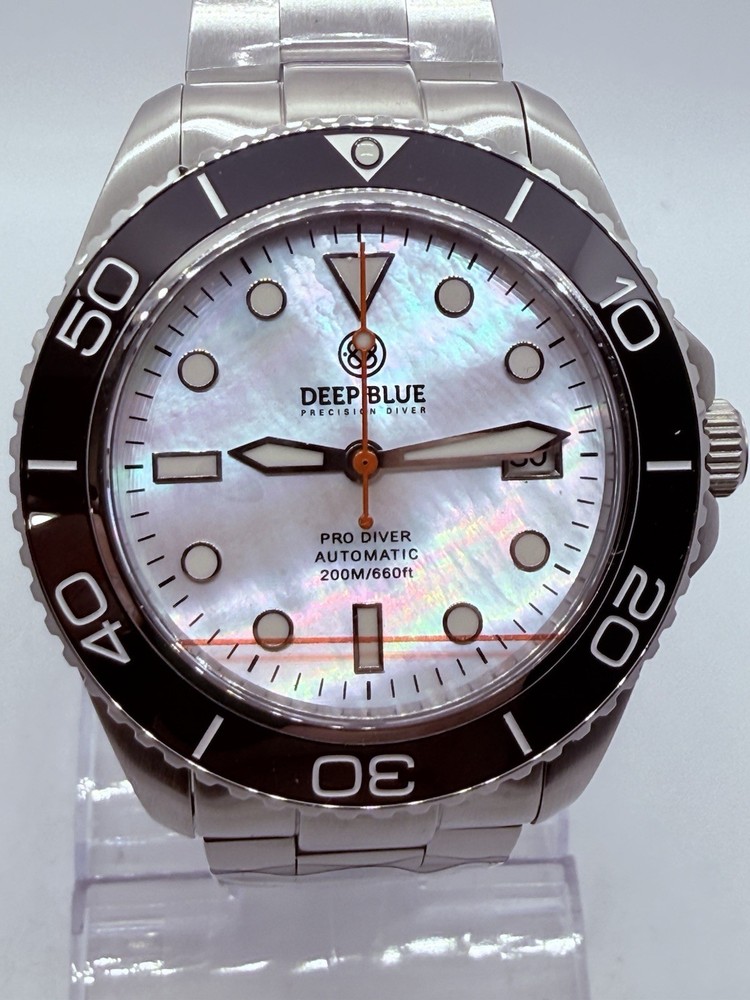 Deep Blue PRO DIVER 200 42.5MM AUTO DIVE WATCH-WHITE MOTHER OF PEARL DIAL-NEW‼️