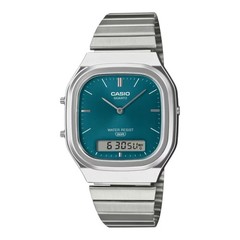 Casio AQ240E-3A Vintage Analog Digital Watch Green Dial Steel Bracelet NEW