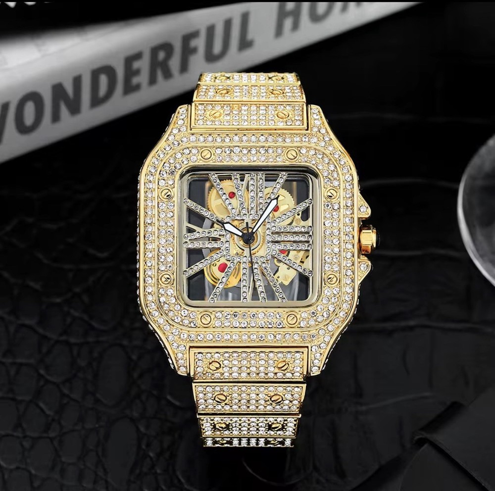 Iced out UNBRANDED Skeleton Watch 40MM Waterproof Quartz Movement