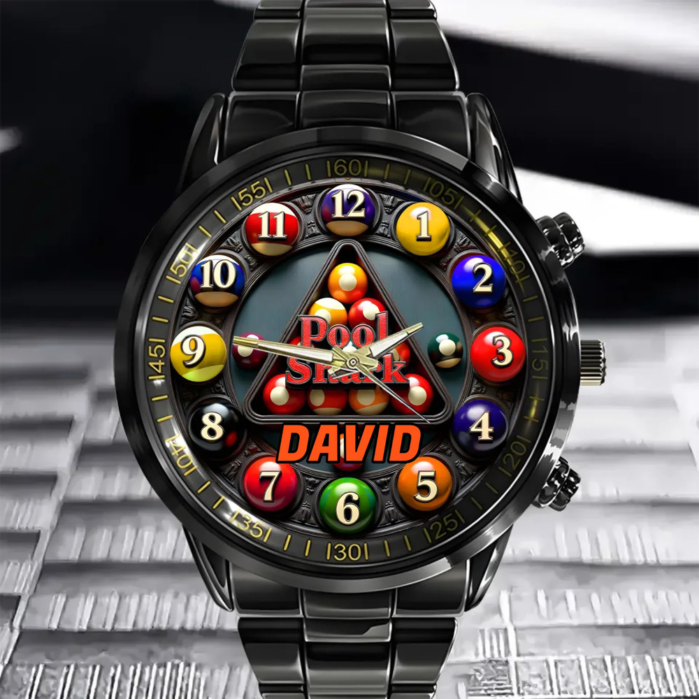 Customized Billiard Pointer Watch – Personalized Name Billiard Game-themed Print