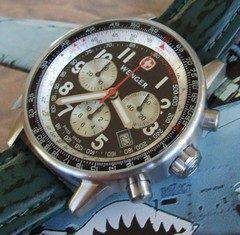 WENGER Swiss Army Mens COMMANDO CHRONOGRAPH~Rare Silver/Black Pilot Version~42mm