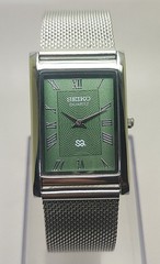 Vintage Seiko Slim Tank Quartz Men Green Face Dress Watch-Free DDP Shipping