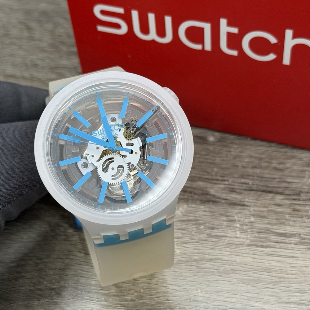 NEW✅SKELETON✅ Swatch Big Bold BLUEINJELLY Transparent Men’s Watch SO27E105