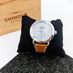 Shinola The Runwell 41mm Quartz Men’s Slate Blue Dial Tan Leather Strap Watch