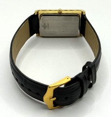 Vintage Refurbished Seiko Rectangular White Dial Black Faux Leather Strap