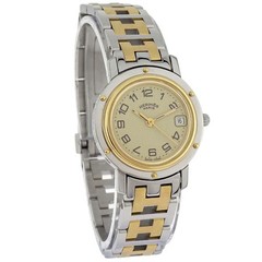 Hermes Ref.CL4.220 Clipper Date 24mm Quartz Watch SS Gold Plated 178377