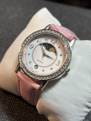Women’s Sun & Moon Quartz Watch Silver Tone,Gemmed Bezel,Date,New Battery
