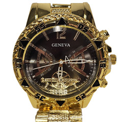 Geneva Men’s Watch Gold Tone with Blue Face Alloy Case, Zinc Alloy Strap
