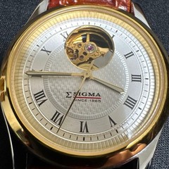 Sigma Since 1865 Open Heart Automatic Watch, Skeleton Case Back, Gold Silver fro