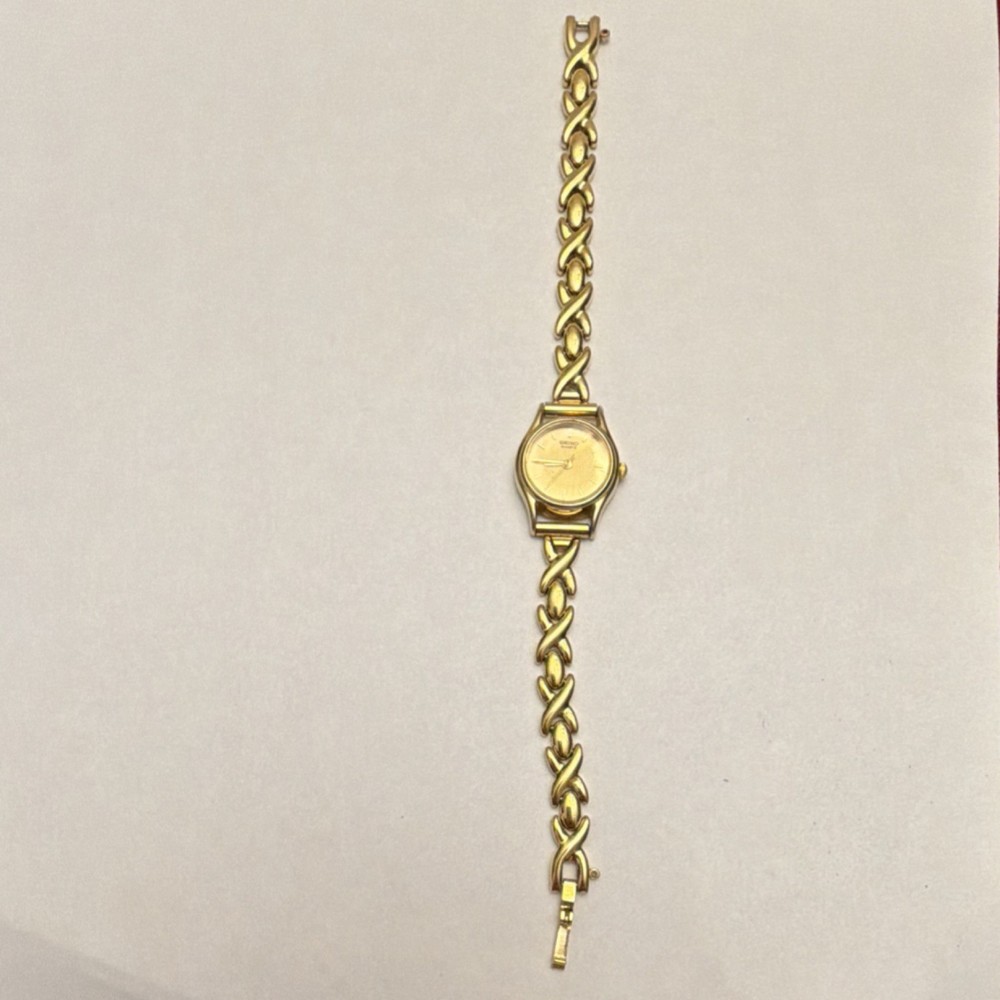 Seiko Women’s Quartz Dress Gold Tone Watch Gold Dial 2Y01-OF78 Needs Battery