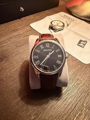 Bulova Men’s Watch Black Dial Brown Leather Strap 96A221 Brand New Corporate