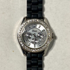 Vivani K9004BLK Accutime Watch Crystals Silver Black Rubber NEW BATT. Singapore