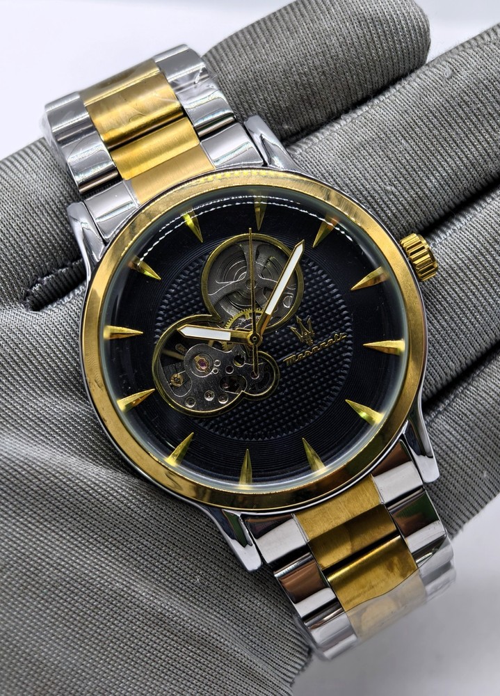 Awesome Maserati Automatic Black Dial Dual Tone Band Analog Men’s Wrist Watch