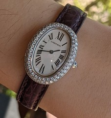 Cartier Baignoire 18K White Gold Diamond Bezel Oval Watch 1955 Deployment Clasp