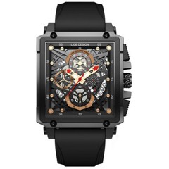 LIGE Men Watch Rectangle Sport Quartz Wristwatch Red Rubber Strap Males Watches