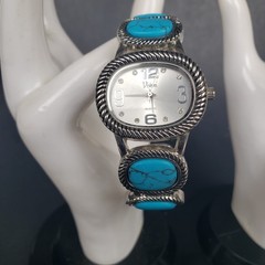 Vivani Women’s Silvertone Bracelet Watch with Turquoise Stones