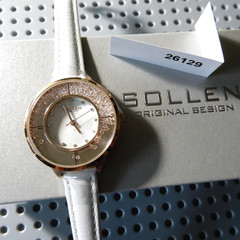 New! In Box! Sollen Ladies Quartz Watch- White Crystals-Rose Gold-White Band
