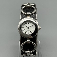 Avenue Womens Watch 23mm White Dial Silver Tone Black hinged Cuff New Battery 7″