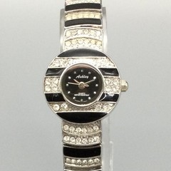 Ashley Womens Watch Black Dial Silver Tone Crystal Bracelet 2849 New Battery 7″