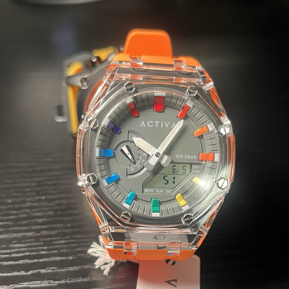 Activa Kaleido Analog-Digital Quartz Watch Clear Case Orange Silicone 50m