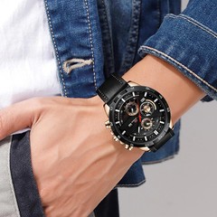 Top Men Watch Sports Style 46mm Large Leather Racing Style Casual Fashion