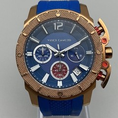 Vince Camuto Mens Watch 41mm Blue Rose Gold Tone Chronograph Date New Battery