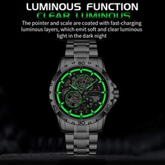 GLENAW Steampunk Skeleton Men’s Watch Ring Luxury Automatic Mechanical Watches
