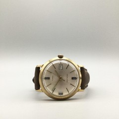 Vintage Timex Viscount Self-Wind Men Watch 34mm Gold Tone Leather Date Automatic