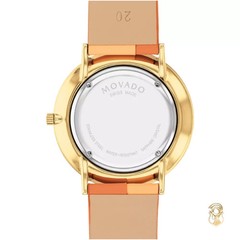 Movado Modern 47 Orange Dial & Orange Leather Strap Gold Swiss Watch 0607871