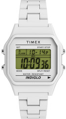 Timex T80 36mm White Resin Digital Chronograph Alarm INDIGLO LCD Watch TW2V20100