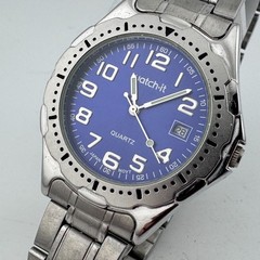 Vintage Watch-it Quartz Watch Men Silver Blue Fixed Bezel Date New Battery 8″