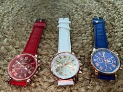 3 Pair Lot Of Fashion Watches Red, White And Blue untested L3