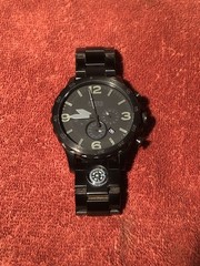 Fossil Nate Chronograph 50mm Black Stainless Steel w/compass Mens Watch JR1489