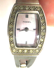 Fossil F-2 Ladies Silver Tone Mother of Pearl Dial Rhinestone Watch ES-9722