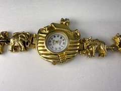 Accutime Noah’s Ark Bracelet Watch Gold Tone Animals