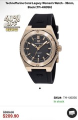 TechnoMarine Coral Legacy Women’s Watch 36mm Black Dial – New in Box