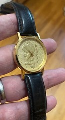 Vintage Armitron Snoopy Peanuts Mens Watch 32mm 1958 Gold Tone Embossed