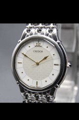 1990 [EXC+5] Vintage SEIKO Credor 9571-5050 32mm White Dial Silver QZ Mens Watch