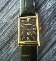 Authentic Pierre Lucerne Slim Quartz Mens BLK Tank Dress Watch
