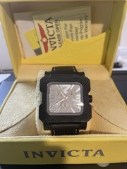 Invicta Square Chronograph Black Calf Leather Strap Speedway 5191