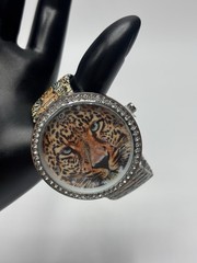 Vita Leopard Crystal Bezel Watch Stretch Band Statement Fashion Jewelry Animal