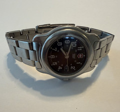 Victorinox Swiss Army Officer’s Watch Stainless Steel Black Dial Running Date