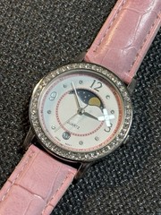 Women’s Sun & Moon Quartz Watch Silver Tone,Gemmed Bezel,Date,New Battery