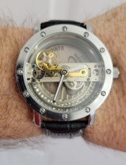 Mens Watch Mechanical Waterproof Luxury Watch Croco Leather Band Hollow Skeleto