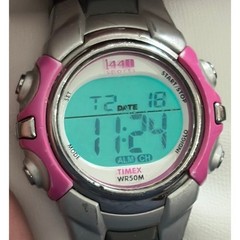 Timex 1440 Sports Digital Watch 35mm Pink Silver WR50M Indiglo Alarm Chronograph