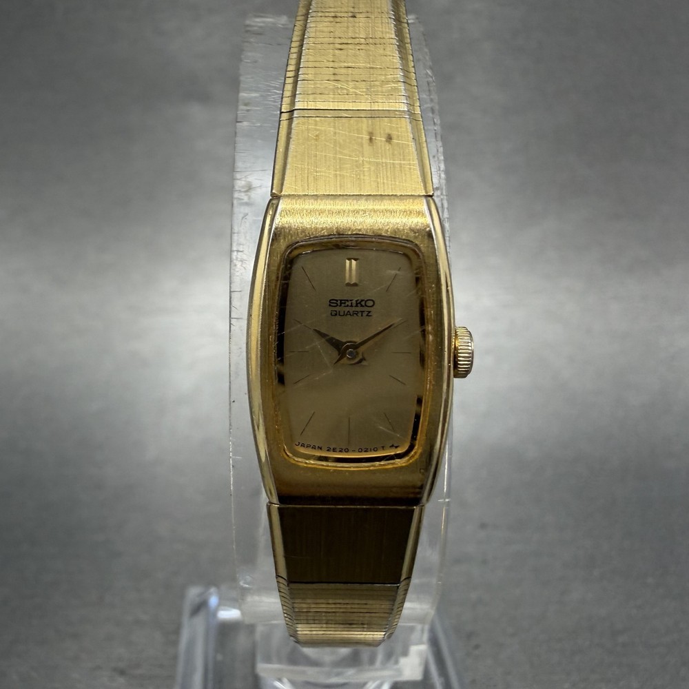 Seiko Tank Watch Women 13mm Champagne Dial Gold Tone Rectangle 2e20-5139 NewBatt